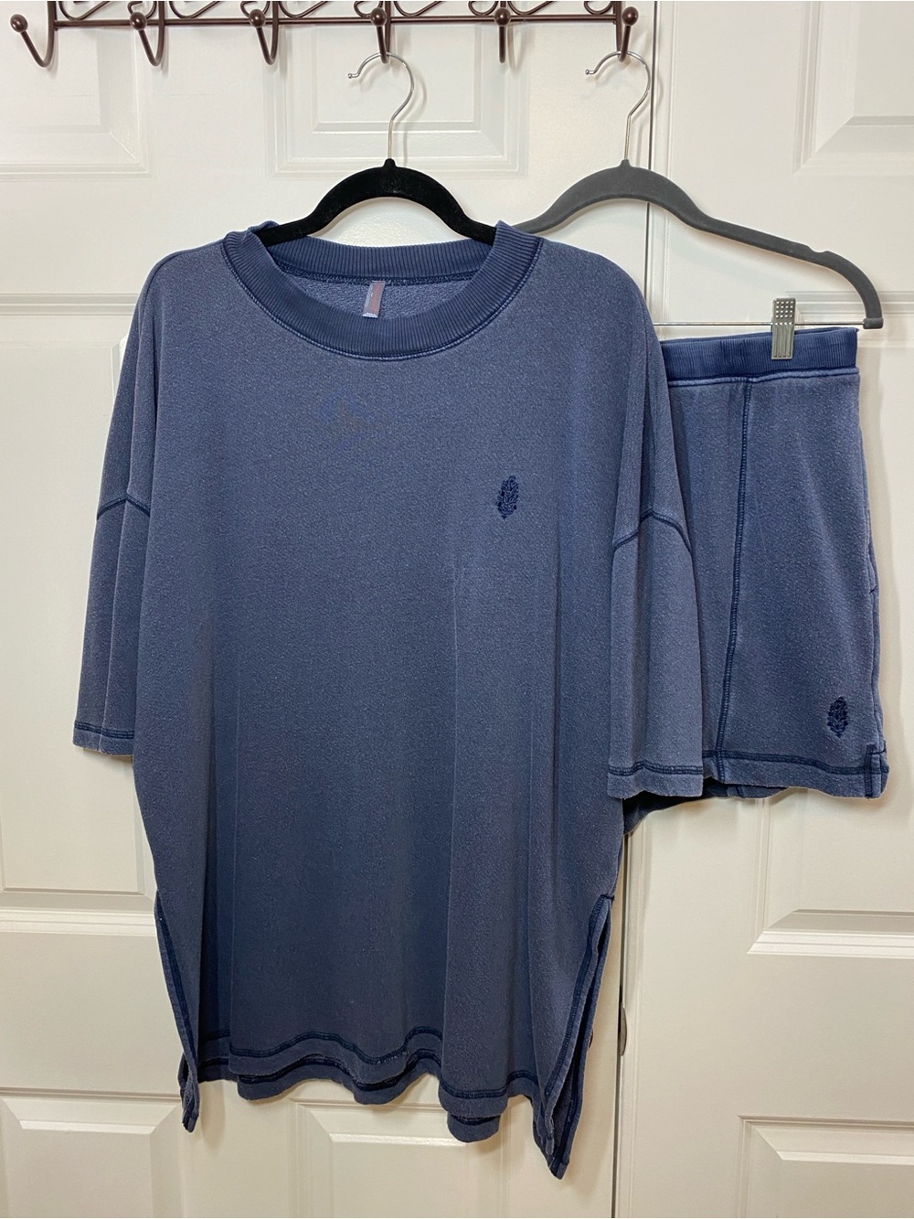 Free People Navy Blue Short Sleeve Sweatshirt Set size Medium